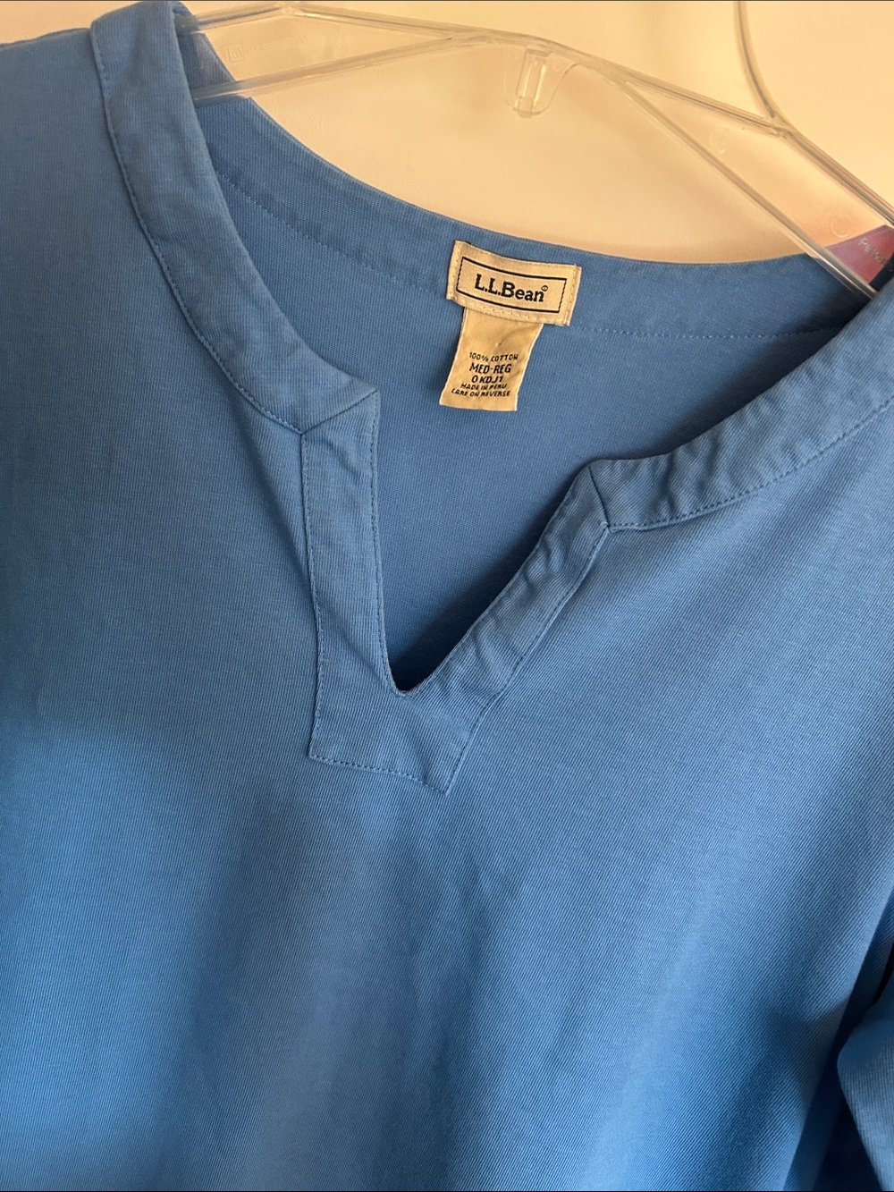 L.L. Bean Sky Blue Cotton Notch-Neck long sleeve Tee M - Picture 3 of 5
